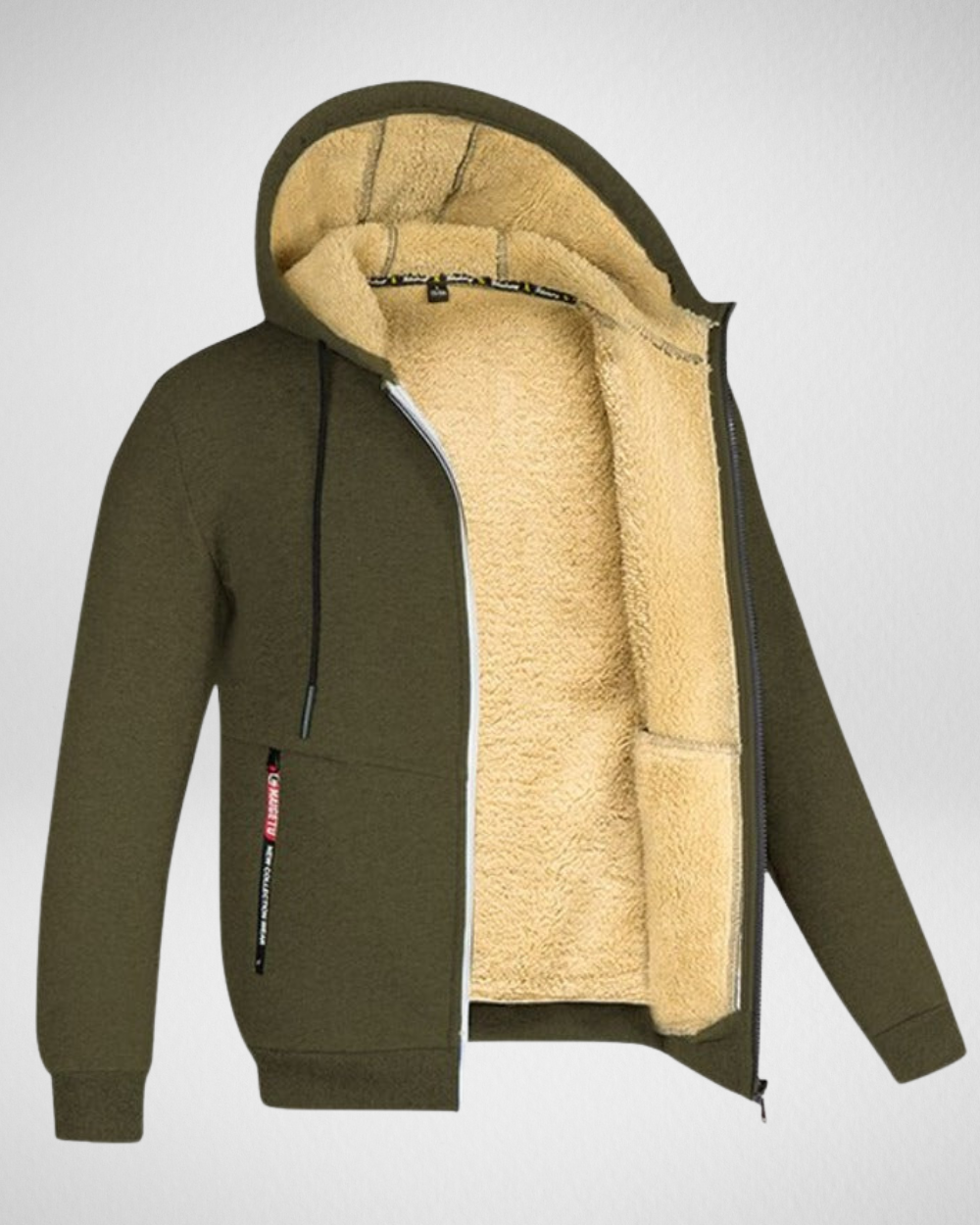 Men's plush-lined zip hoodie modern fit cozy insulated winter layer structured silhouette