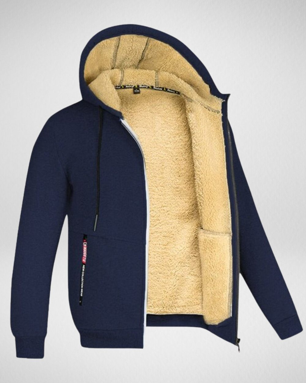 Men's plush-lined zip hoodie modern fit cozy insulated winter layer structured silhouette