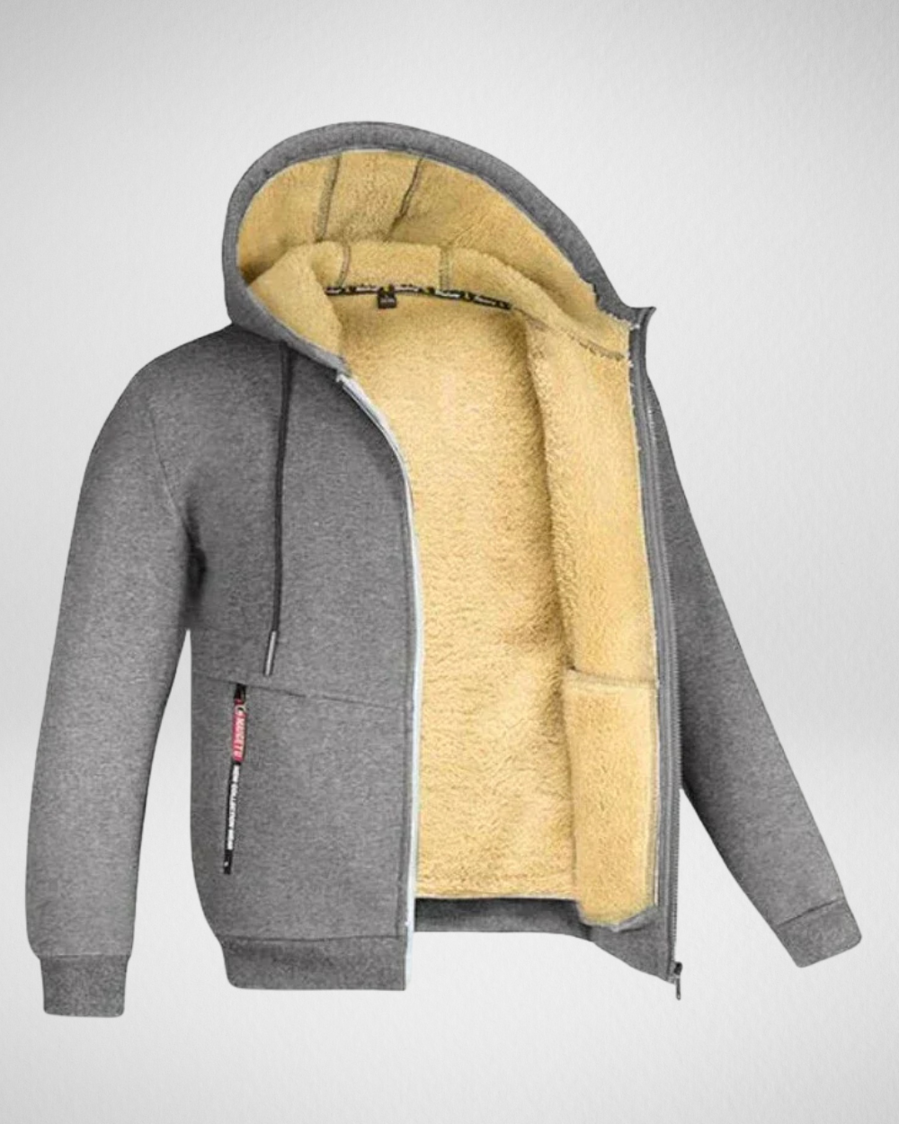 Men's plush-lined zip hoodie modern fit cozy insulated winter layer structured silhouette