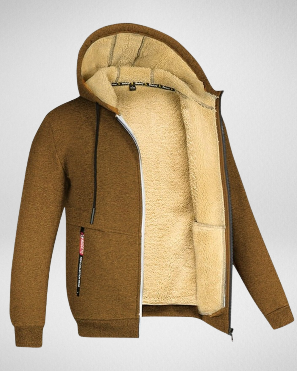 Men's plush-lined zip hoodie modern fit cozy insulated winter layer structured silhouette