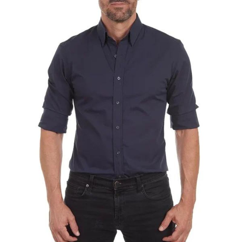 Slim fit men's shirt in neutral tone with breathable fabric, zipper closure, and Nordic-inspired smart casual style