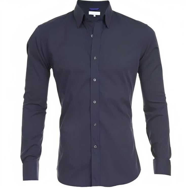Men's wrinkle-free zip-up dress shirt in solid color, slim office-ready cut with zipper closure