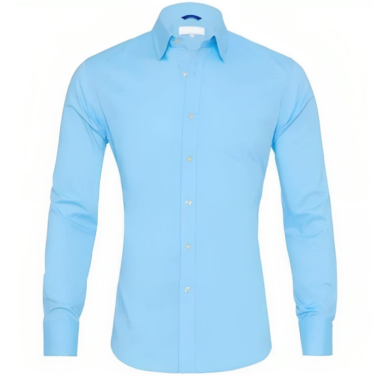 Men's wrinkle-free zip-up dress shirt in classic office-ready style with easy-care fabric