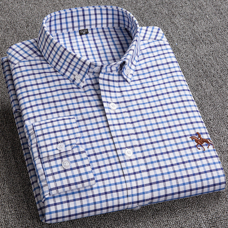 Men's classic checkered button-down shirt relaxed fit versatile casual to semi-formal navy plaid