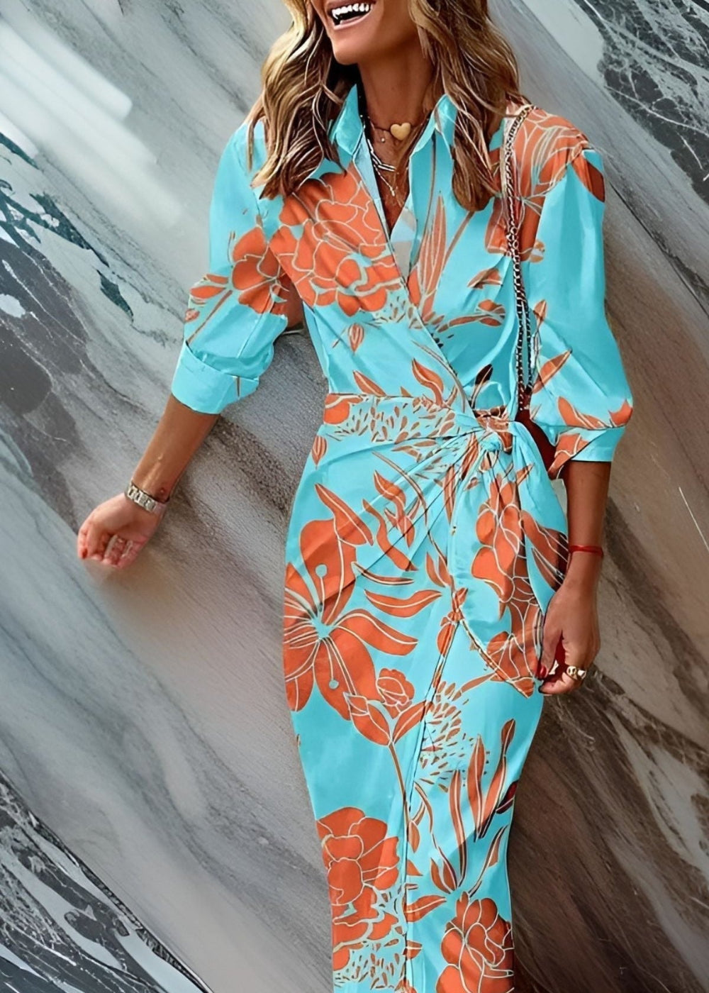 Women's elegant wrap dress flattering silhouette premium fabric timeless style versatile fit