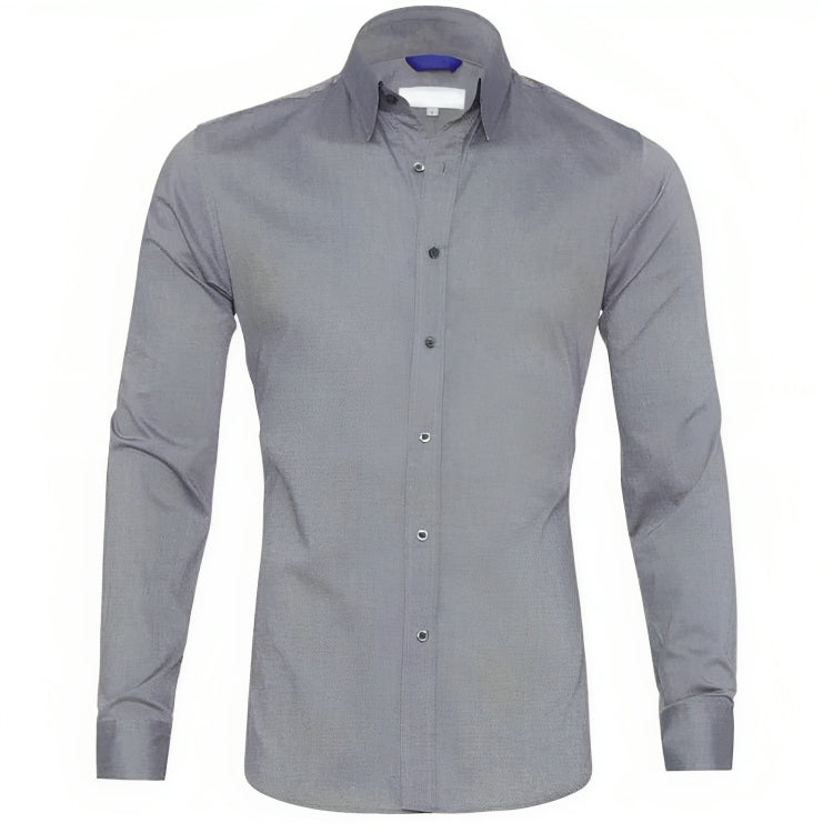 Men's wrinkle-free zip-up dress shirt in classic solid color, slim office-ready cut with zipper closure