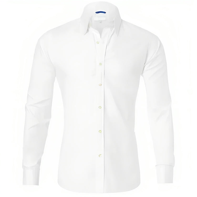Men's wrinkle-free zip-up dress shirt in classic solid color, slim office-ready cut with zipper closure