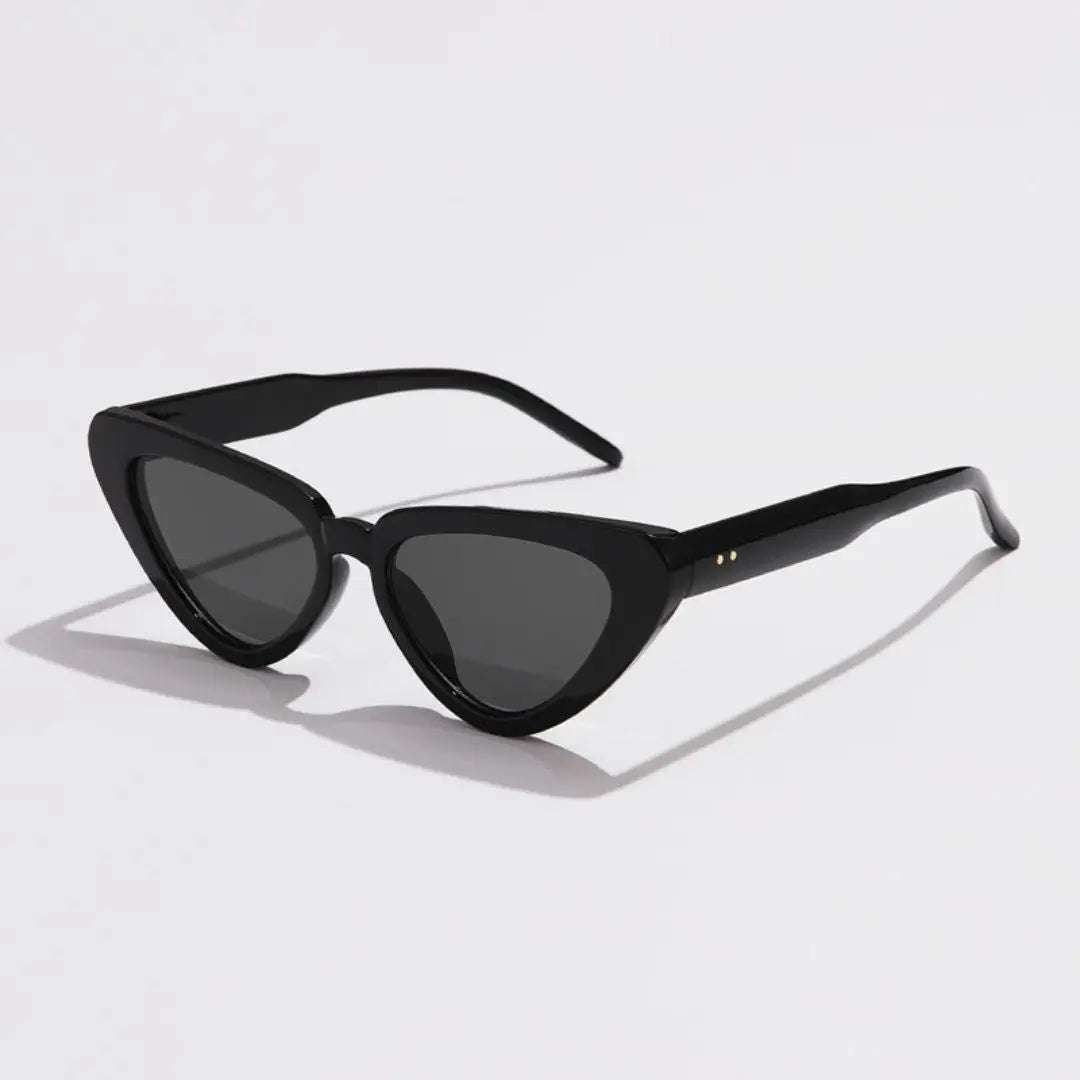 Women's onyx black cat-eye sunglasses retro style sleek sharp edges high-gloss finish lightweight fit