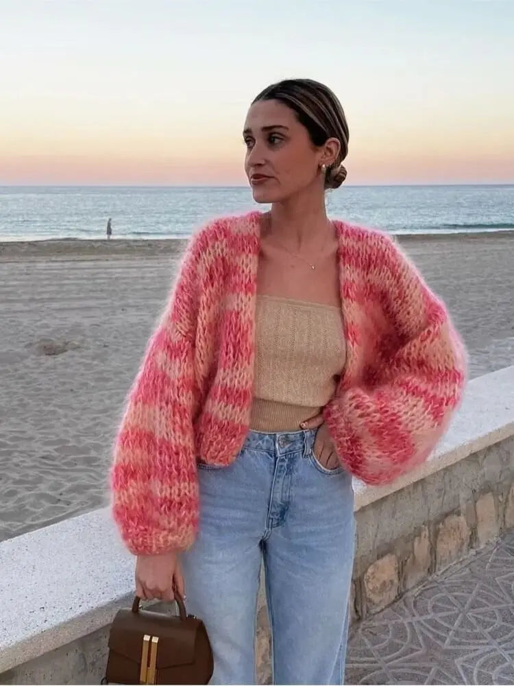 Women's colorful open-front cardigan soft warm knit flattering fit everyday layering piece