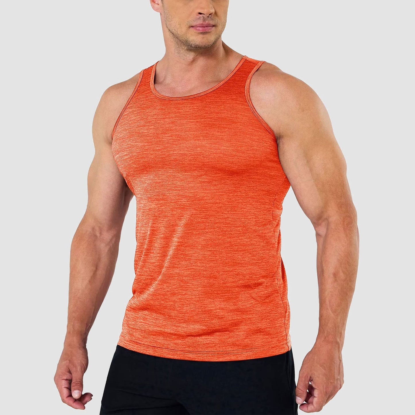 Men's gray sleeveless gym tank top quick-dry moisture-wicking performance shirt athletic cut