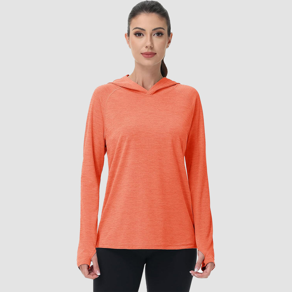 Mint UPF 50+ women's sun protection hoodie, lightweight quick-dry fabric with thumb holes for outdoor activities