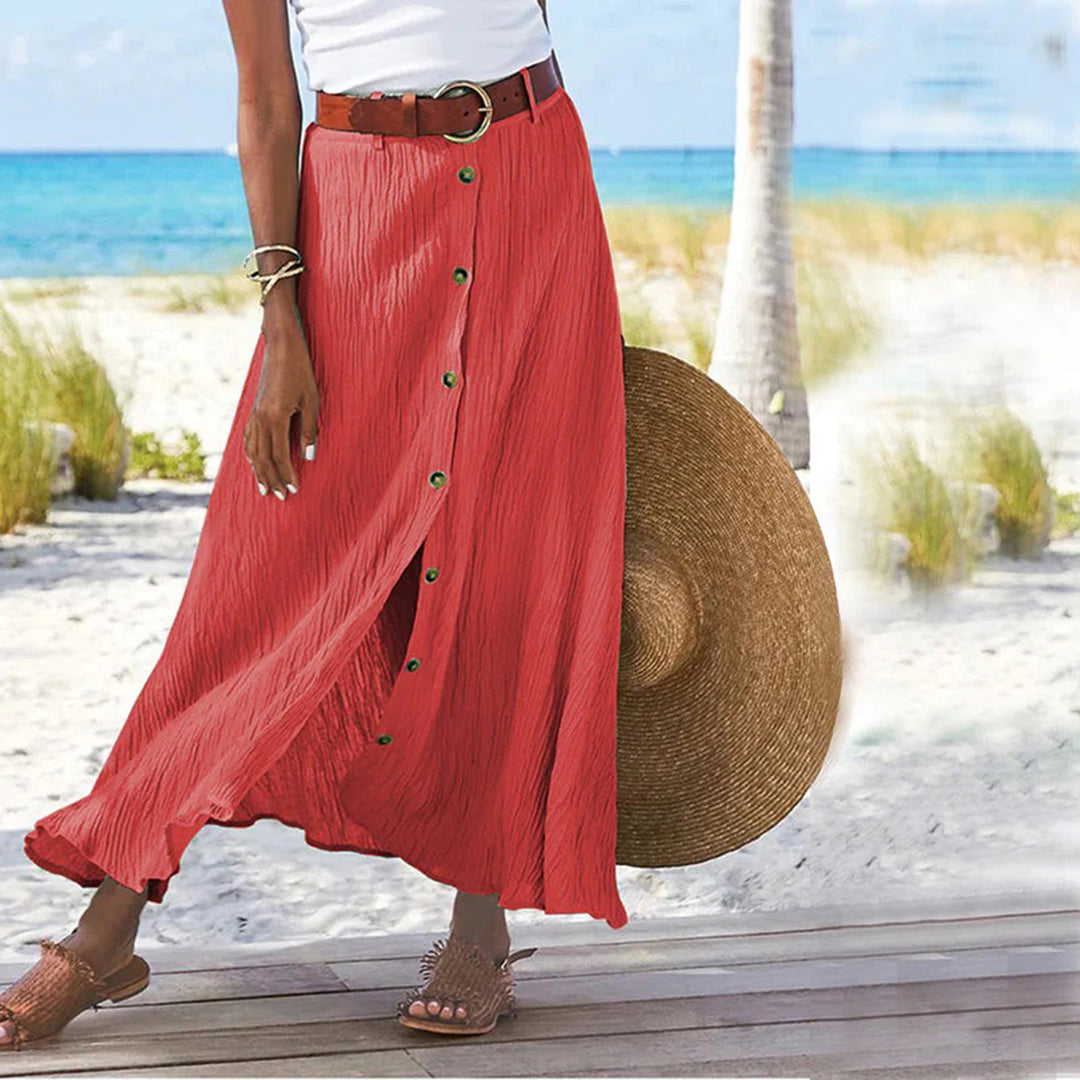 Women's white cotton maxi skirt A-line silhouette elastic waistband soft skin-friendly fabric