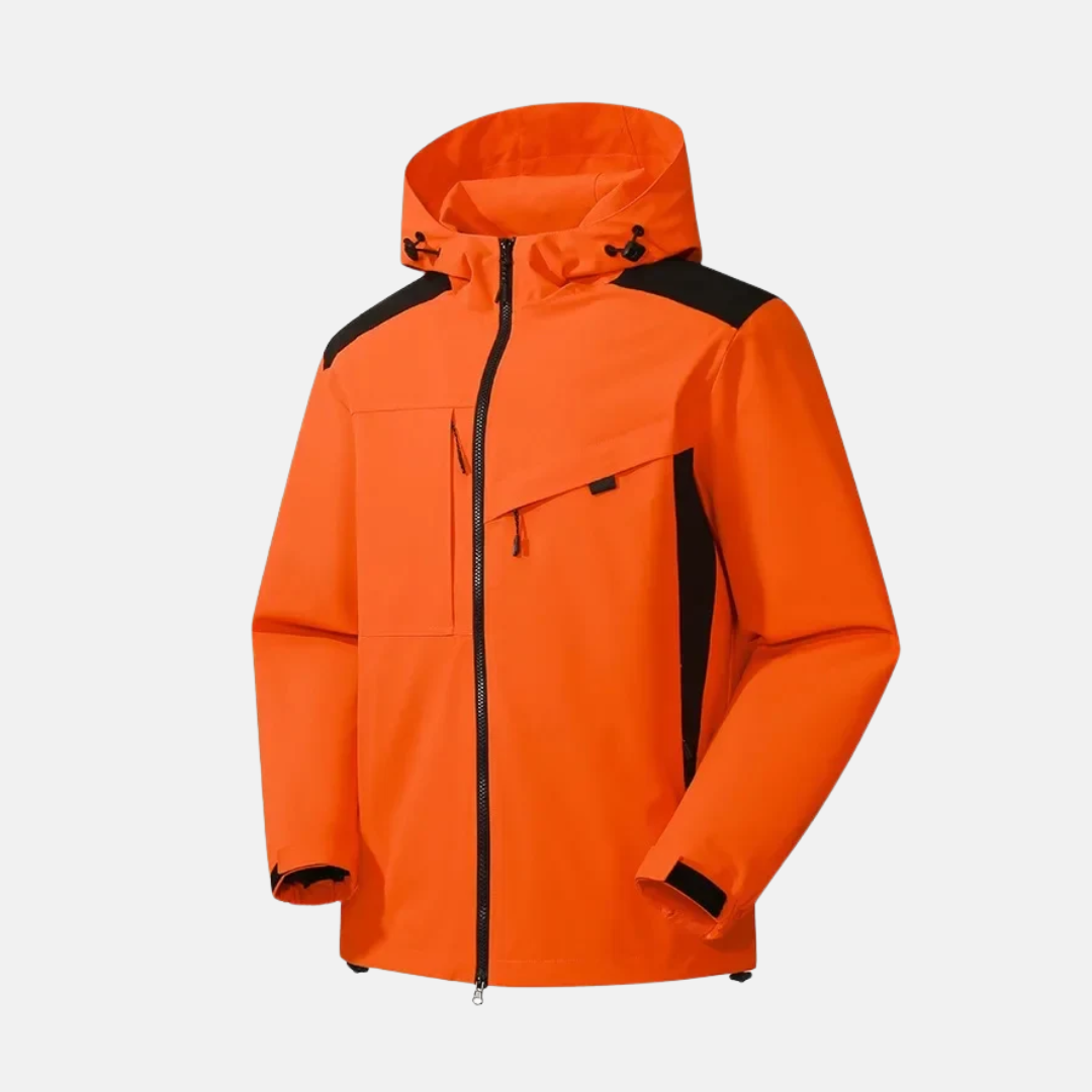 Men's weather-resistant hooded jacket relaxed fit with zip pockets and adjustable hem, casual everyday style