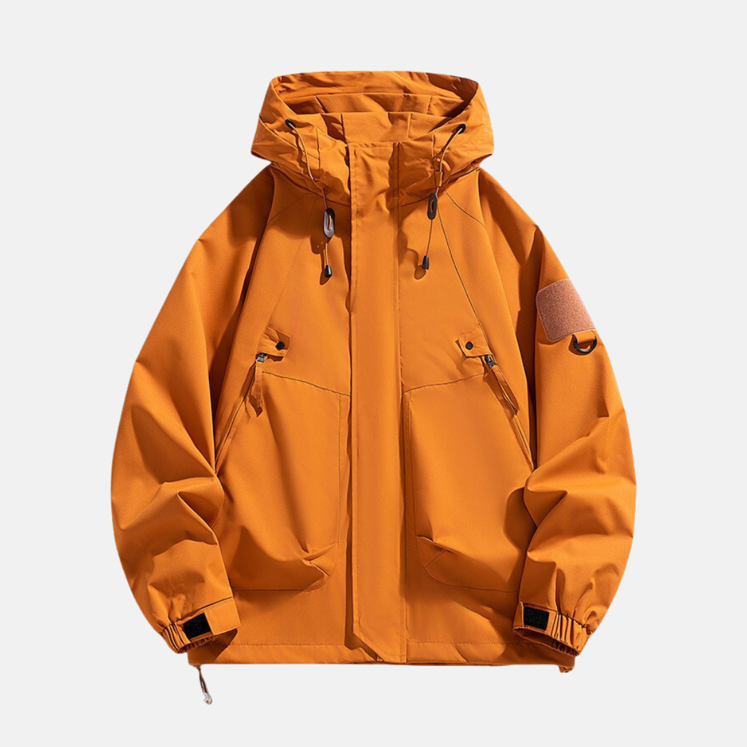 Men's relaxed fit utility jacket in water-resistant tech fabric with multi-pocket design for urban wear