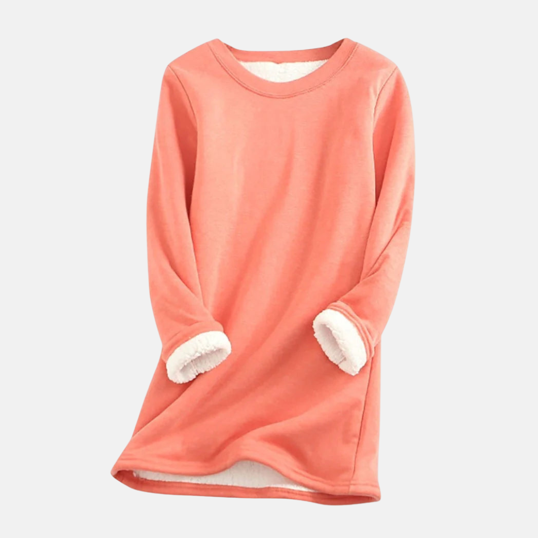 Women's plush-lined knit crew neck sweatshirt relaxed fit cozy everyday warmth casual winter style