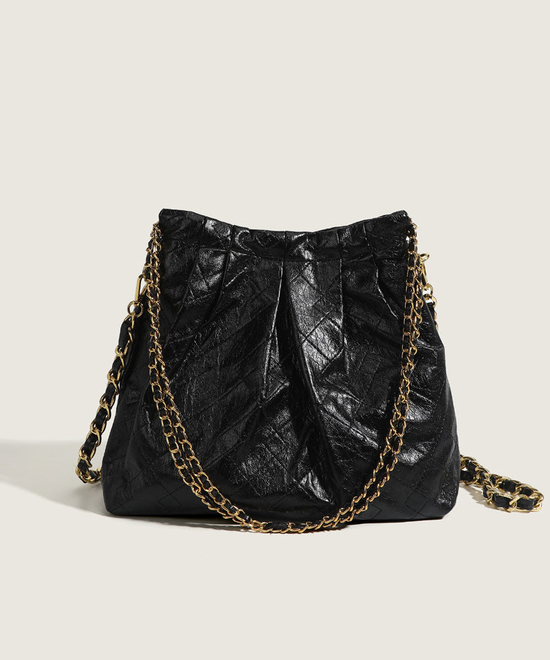 Sac seau en similicuir noir biologique avec chaîne - Urbann-Vibe
