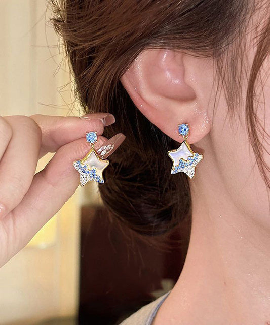 Boucles d'oreilles originales en alliage de cuivre bleu, zircon et résine en forme d'étoile - Urbann-Vibe