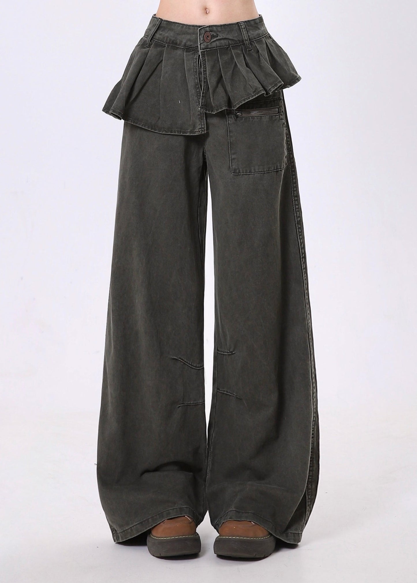Pantalon large en denim patchwork asymétrique froissé au design original, printemps - Urbann-Vibe