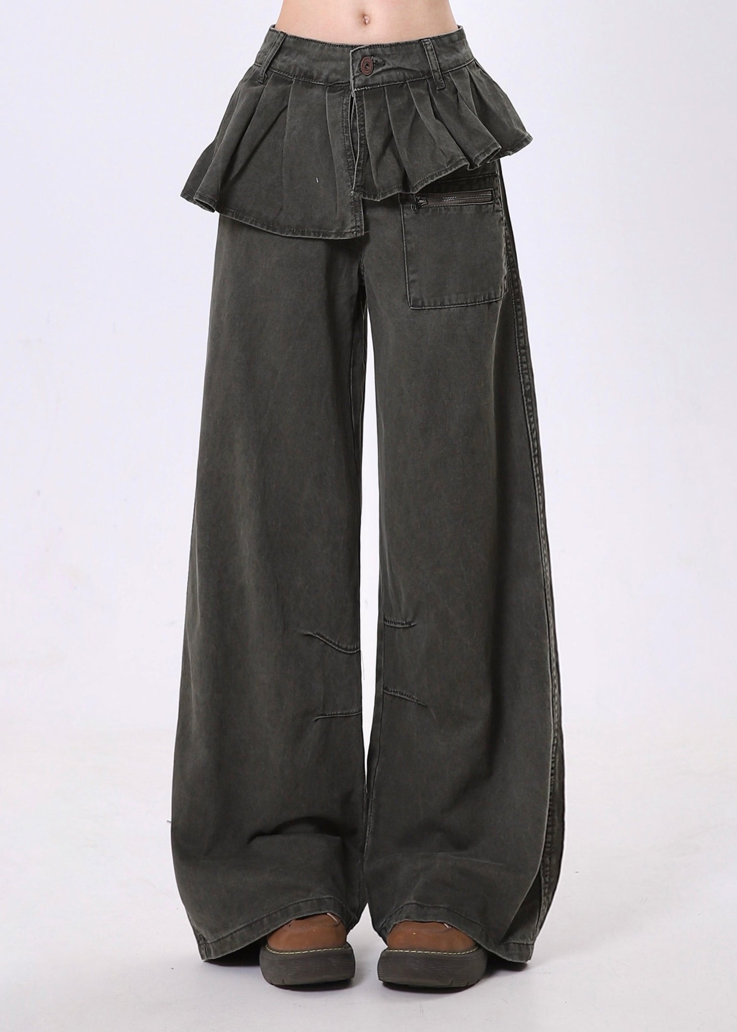 Pantalon large en denim patchwork asymétrique froissé au design original, printemps - Urbann-Vibe