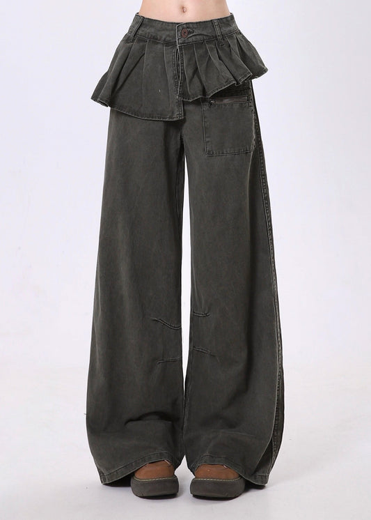 Pantalon large en denim patchwork asymétrique froissé au design original, printemps - Urbann-Vibe