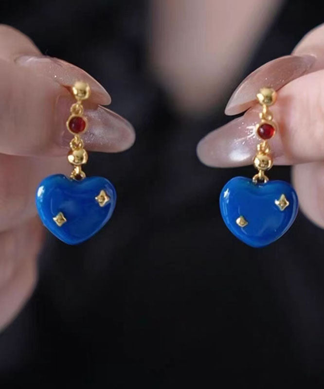 Boucles d'oreilles pendantes en alliage de cuivre bleu émaillé effet coulant, design original - Urbann-Vibe