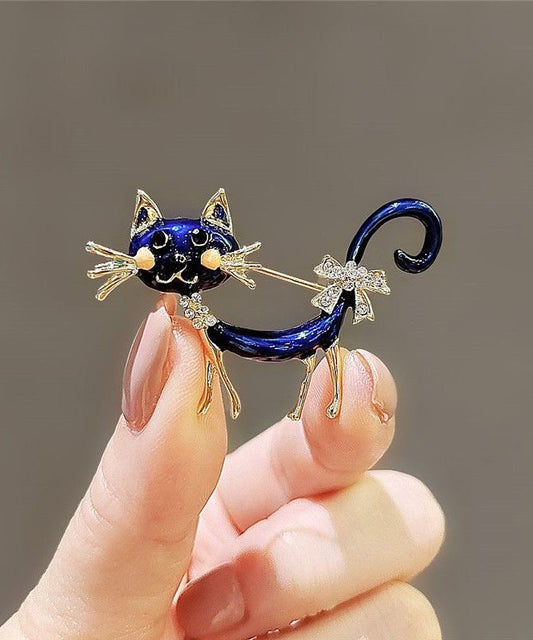 Broches originales en métal bleu avec zircone et glaçage goutte à goutte en forme de petits chats - Urbann-Vibe