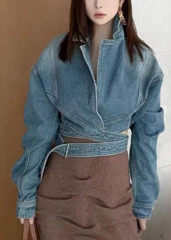 Manteau court en jean bleu patchwork original à manches chauve-souris - Urbann-Vibe