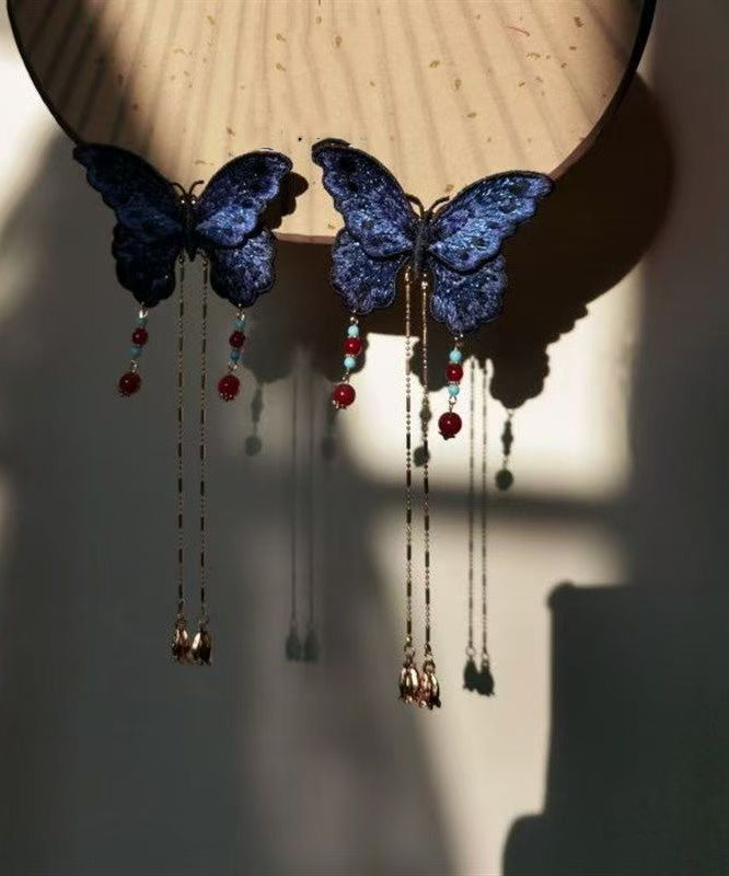 Épingle à cheveux papillon brodée et ornée d'une broderie originale en argent sterling bleu sur dorure - Urbann-Vibe
