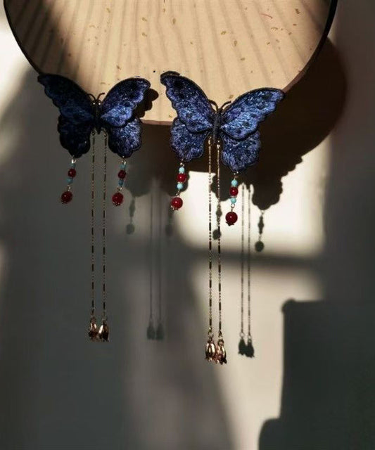 Épingle à cheveux papillon brodée et ornée d'une broderie originale en argent sterling bleu sur dorure - Urbann-Vibe