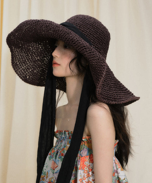 Chapeau de soleil respirant à large bord violet foncé au design original pour les vacances à la plage - Urbann-Vibe