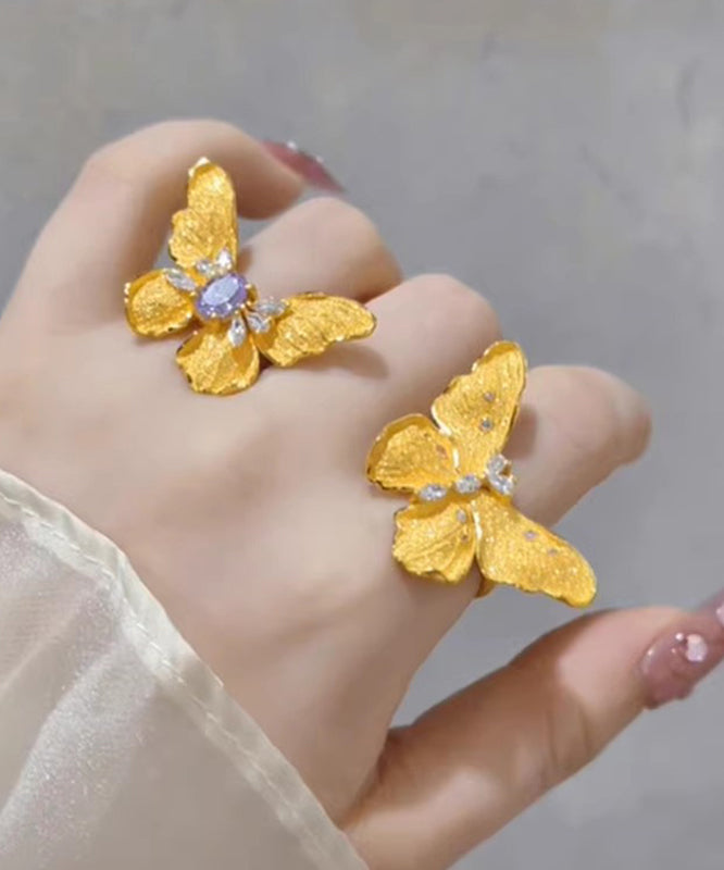 Bagues papillon originales en alliage de cuivre doré et zircon - Urbann-Vibe