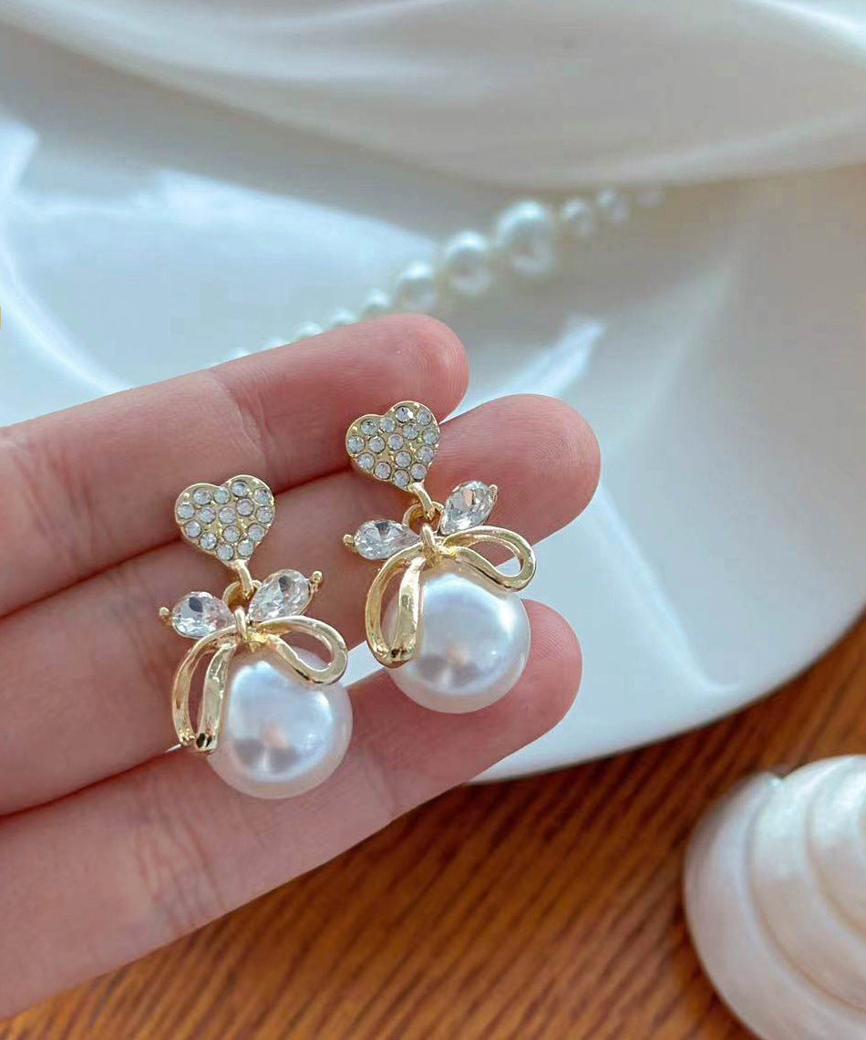 Boucles d'oreilles à tige originales en alliage de cuivre doré et zircon avec perles - Urbann-Vibe