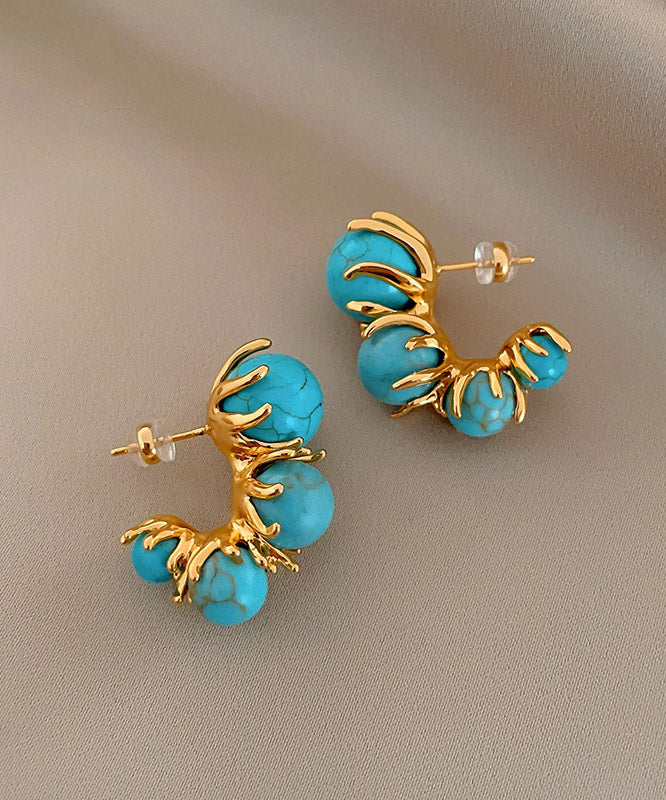 Boucles d'oreilles créoles originales en perles turquoise et cuivre doré - Urbann-Vibe