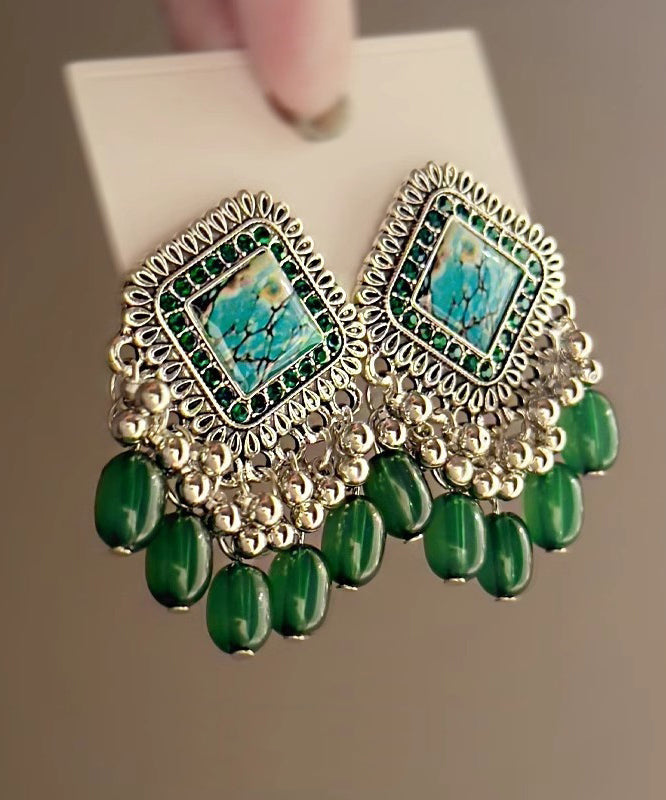 Boucles d'oreilles à pampilles en alliage de verre vert au design original - Urbann-Vibe