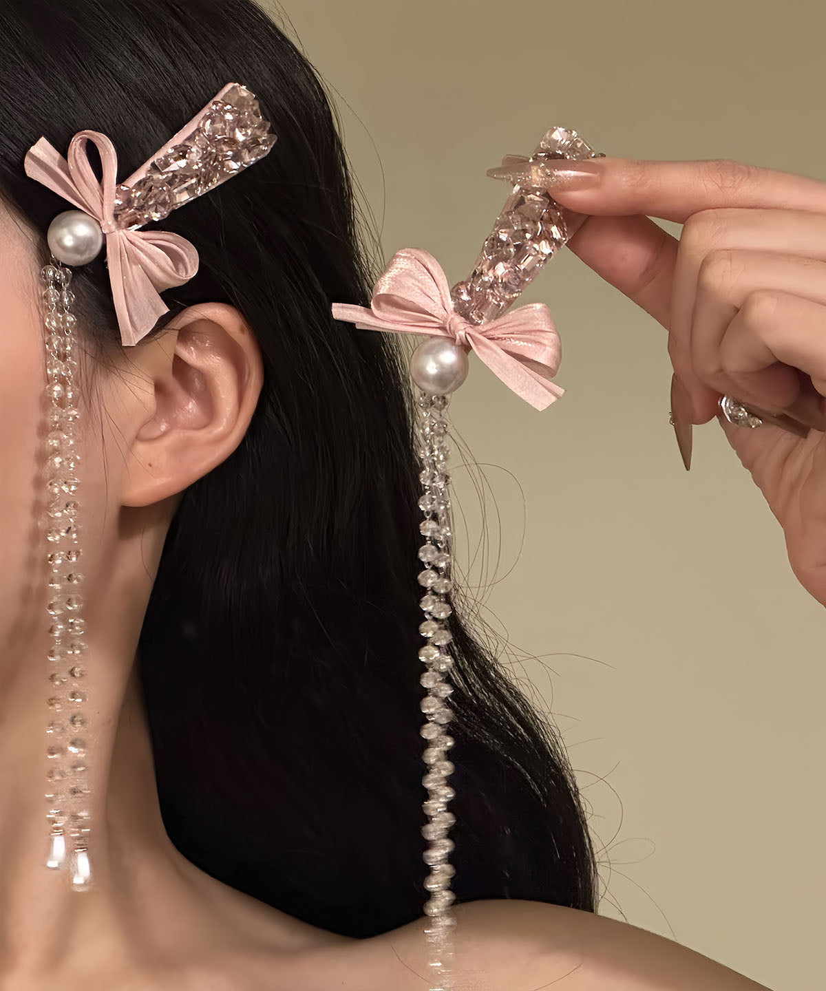 Épingle à cheveux originale en alliage rose avec perles et nœud en zircon - Urbann-Vibe