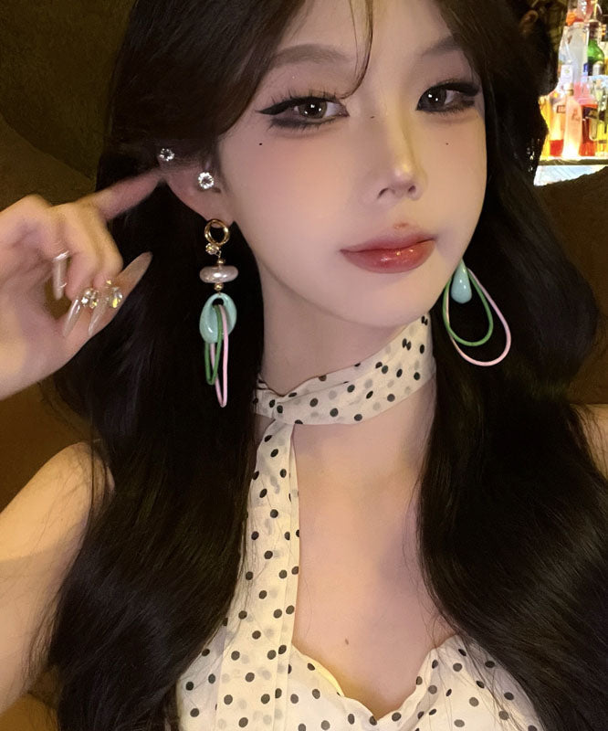 Boucles d'oreilles pendantes originales en alliage de cuivre arc-en-ciel avec perles - Urbann-Vibe