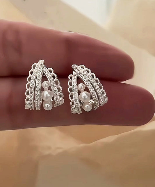 Boucles d'oreilles créoles ajourées en soie et cuivre, design original, avec perles - Urbann-Vibe