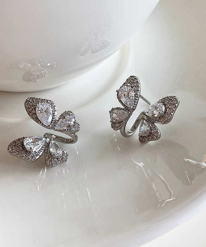 Boucles d'oreilles papillon originales en soie, cuivre doré et zircon - Urbann-Vibe