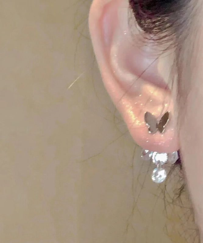 Boucles d'oreilles papillon en métal et zircon au design original - Urbann-Vibe