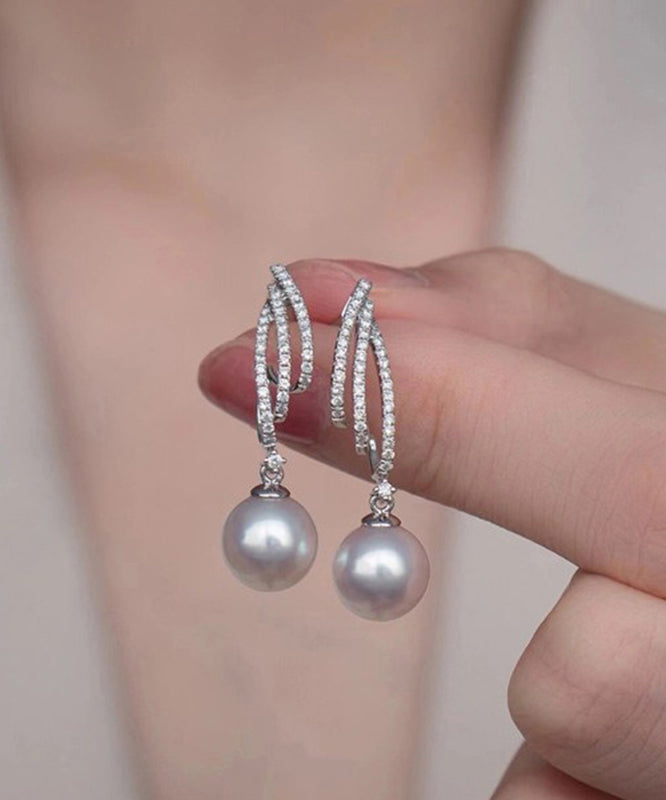 Boucles d'oreilles pendantes originales en argent sterling et perles de zircone - Urbann-Vibe