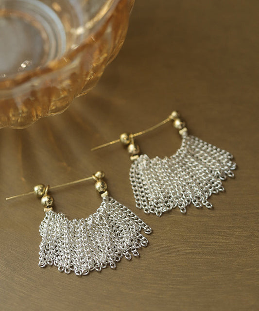 Boucles d'oreilles créoles à pompons en cuivre blanc doré au design original - Urbann-Vibe