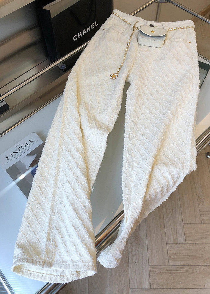 Pantalon droit en denim blanc à poches, design original, printemps - Urbann-Vibe