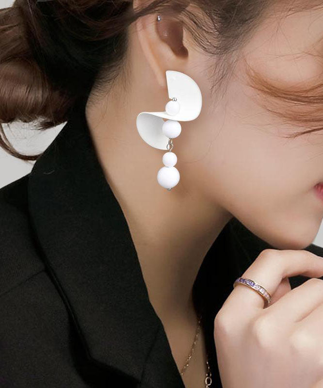 Boucles d'oreilles pendantes en argent sterling blanc au design original - Urbann-Vibe