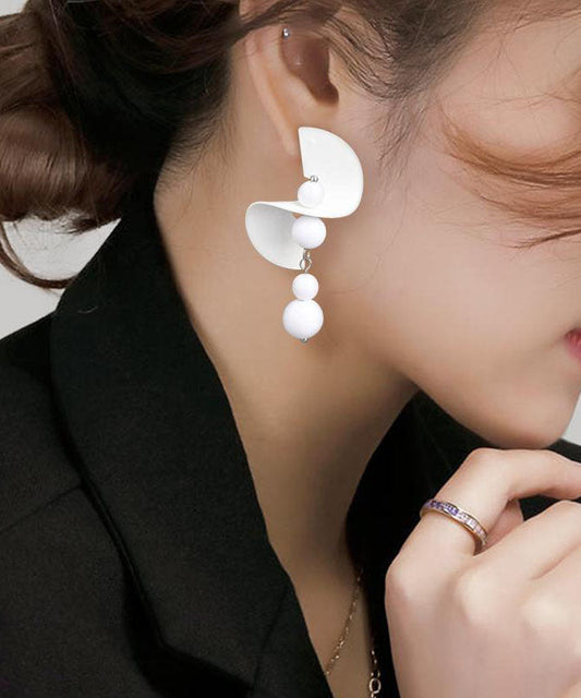 Boucles d'oreilles pendantes en argent sterling blanc au design original - Urbann-Vibe