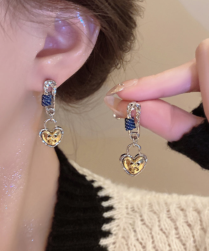 Boucles d'oreilles pendantes Love en alliage jaune au design original - Urbann-Vibe