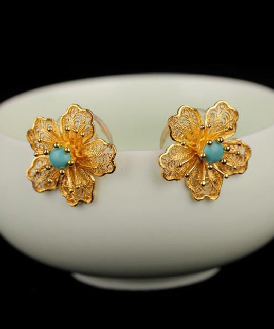 Boucles d'oreilles originales en argent sterling avec turquoise surdorée bleue - Urbann-Vibe