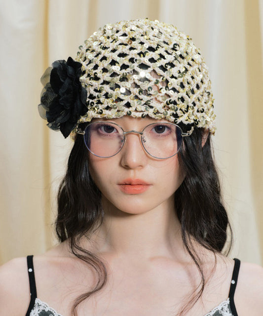 Chapeau Boonie original tissé à fleurs françaises avec paillettes ajourées - Urbann-Vibe