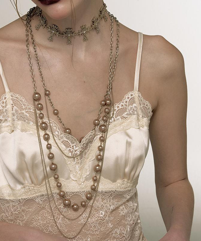 Collier lariat original en alliage d'or à double couche de perles - Urbann-Vibe