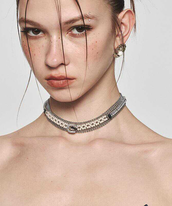Collier original en alliage d'or et perles de zircon - Urbann-Vibe