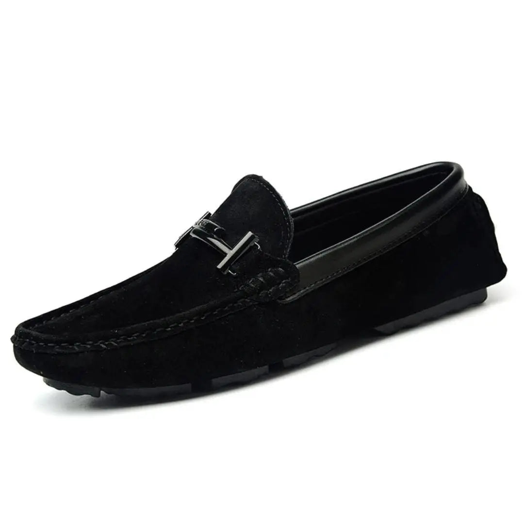 Men's brown full-grain leather loafers slip-on dress shoes with breathable interior lining
